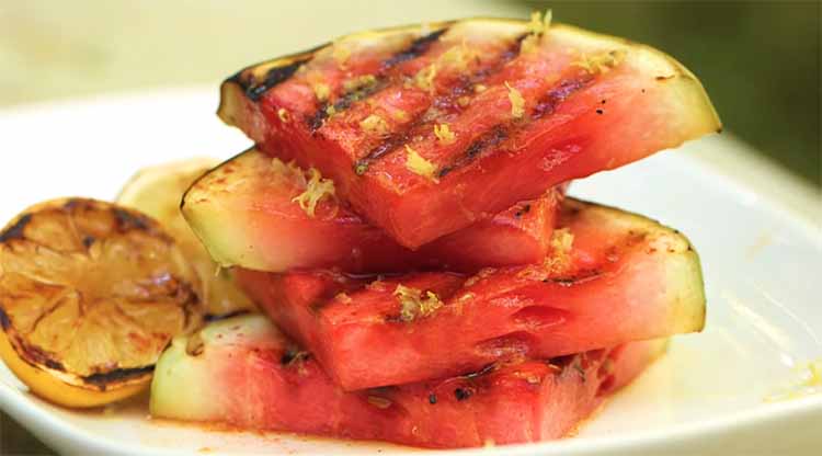 Grilled watermelon on a plate
