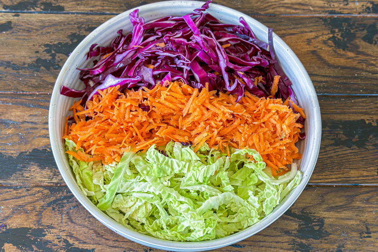 sliced cabbage and carrots in a bowl