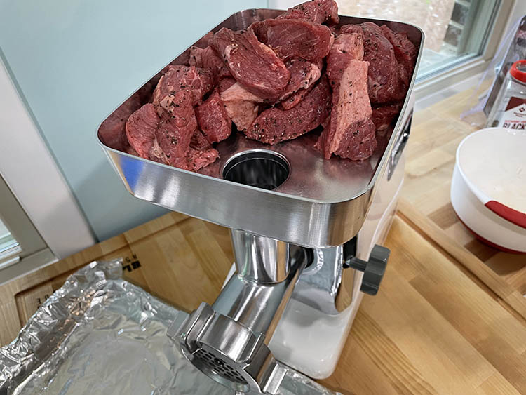 STX-3000 Grinder with pieces of meat