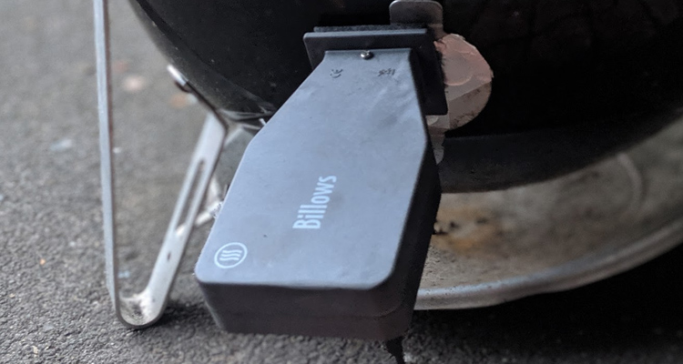 ThermoWorks Billows bbq temperature controller plugged into weber smokey mountain