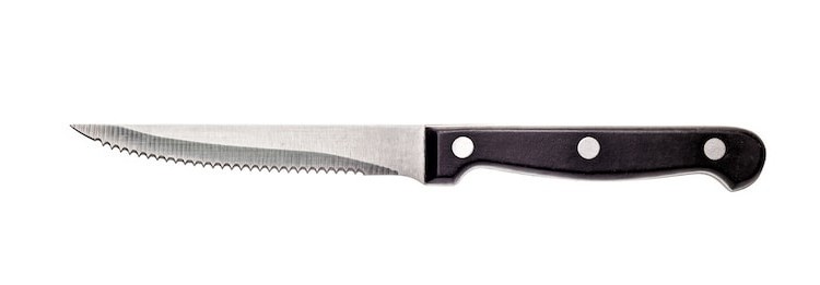 A knife with a black handle