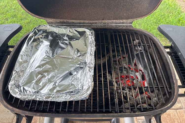 aluminum covered pan on the grill