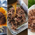 Different stages of pulled pork being smoked