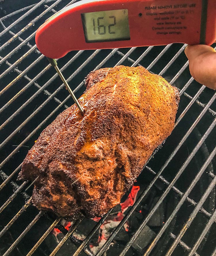 smoked pork butt with instant thermometer probe