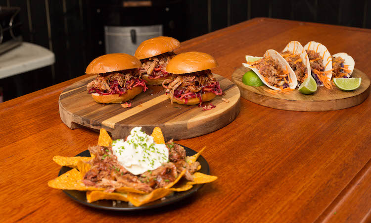 pulled pork served in burgers, tacos and on nachos