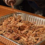 Smoked pulled pork in tray