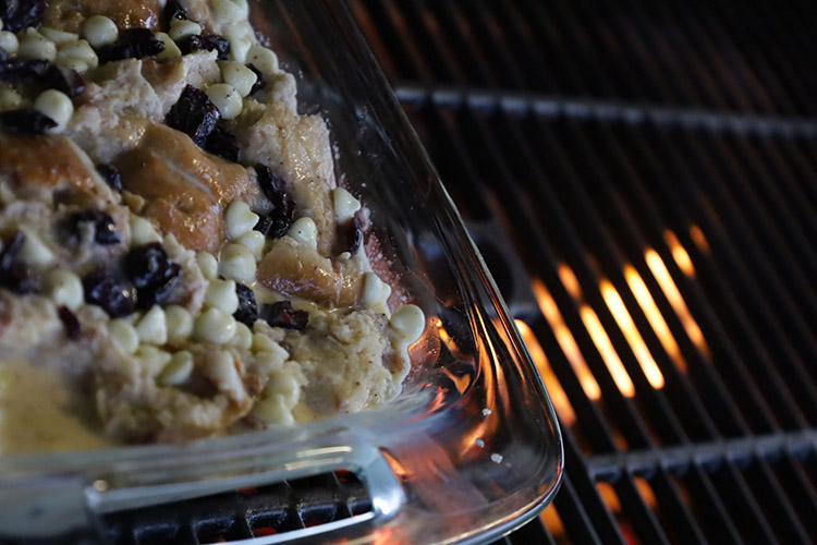 smoked bread pudding in a smoker
