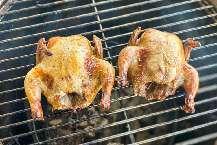 cooked cornish hens on grill