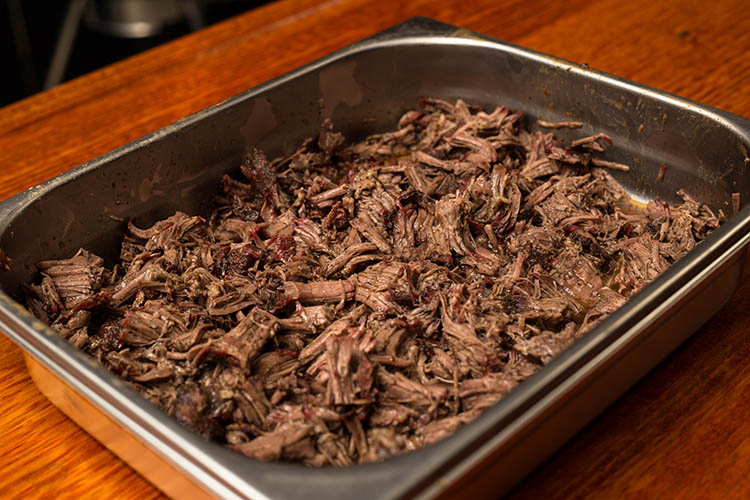 pulled beef in a tray