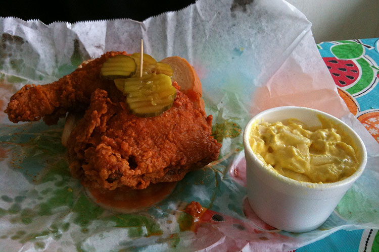 Hot chicken sandwich from Prince’s Hot Chicken Shack restaurant