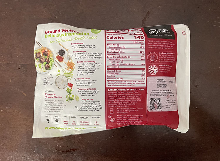 nutrition facts of ground venison