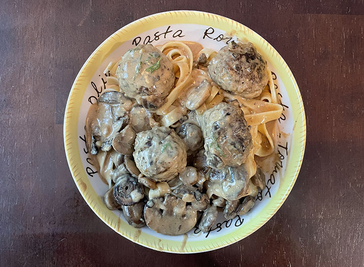 smoked venison meatball stroganoff on a plate