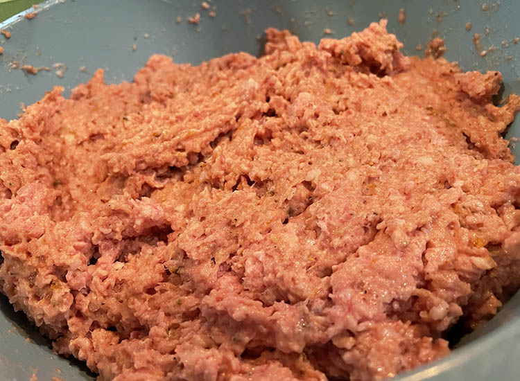 emulsified ground meat in a bowl