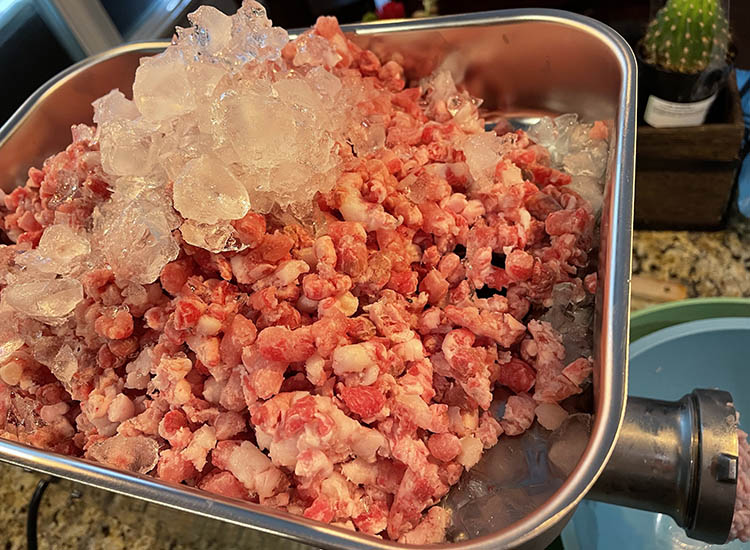 ground meat with crushed ice on top