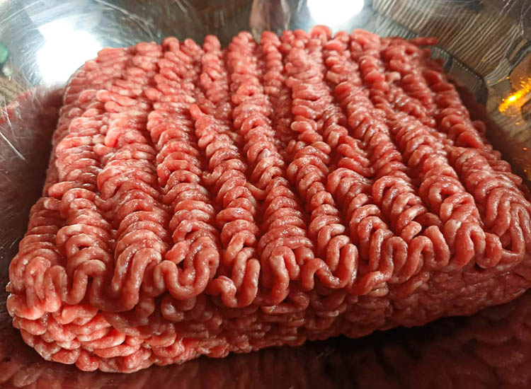 ground beef in a metal bowl