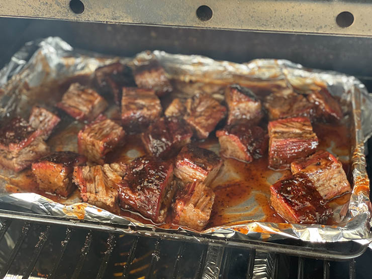 brisket burnt ends in the smoker