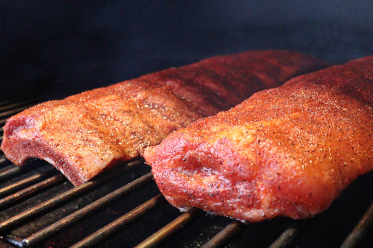 pork ribs in smoker with no sauce