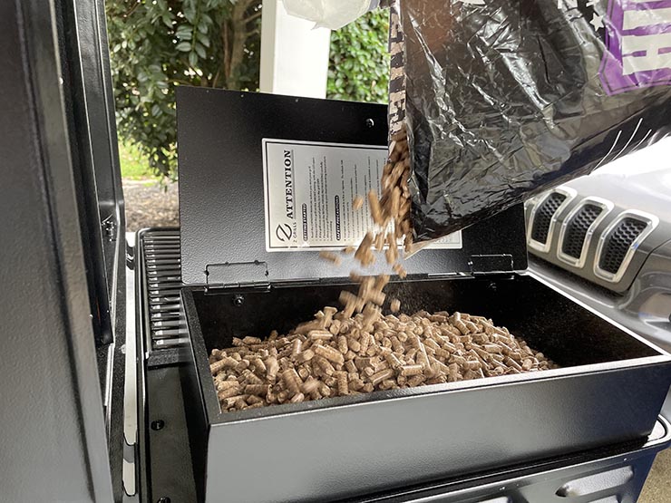 Z Grills Cruiser 200A grill with a pellet hopper filled with pellets