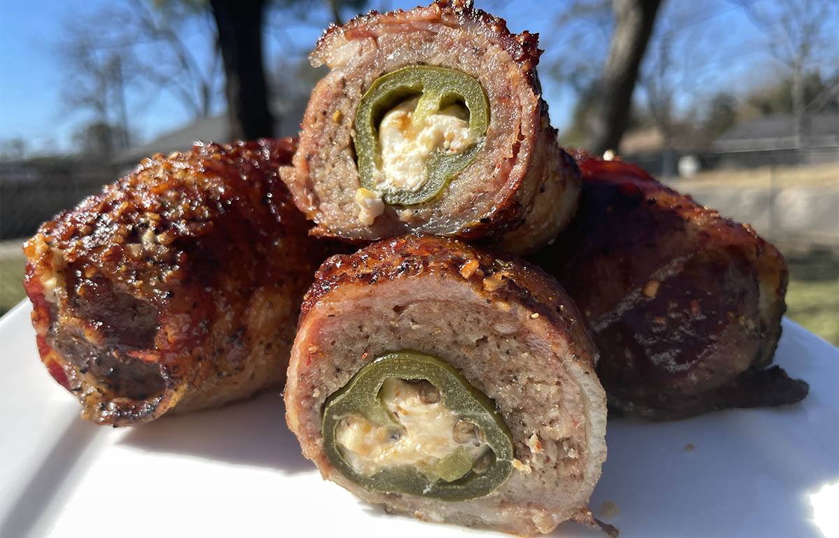 Smoked Armadillo Eggs Wrapped In Bacon
