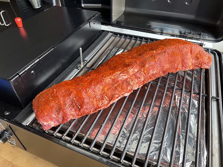 ribs smoking on a Z Grills Cruiser 200A pellet grill