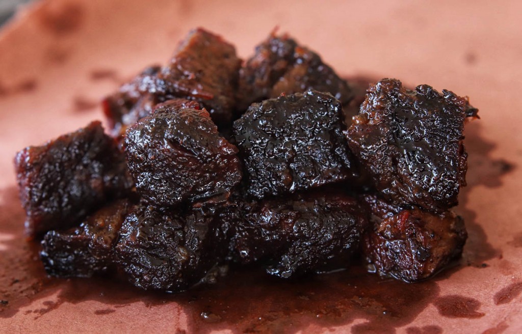 cooked poor man's burnt ends on butchers paper
