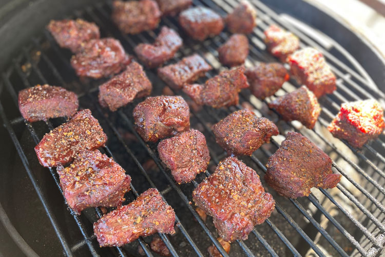 cooked burnt ends on the grill