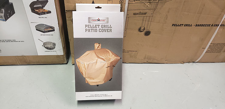 camp chef pellet grill protective cover in a packaging box