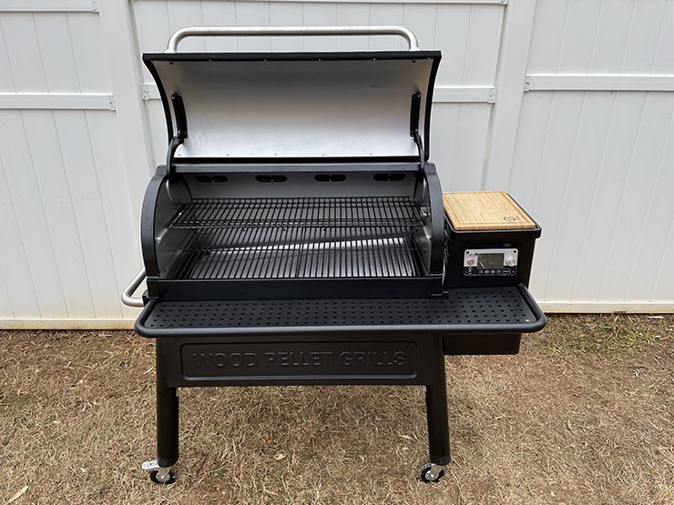 Z Grills 11002B wood pellet grill with an open lid