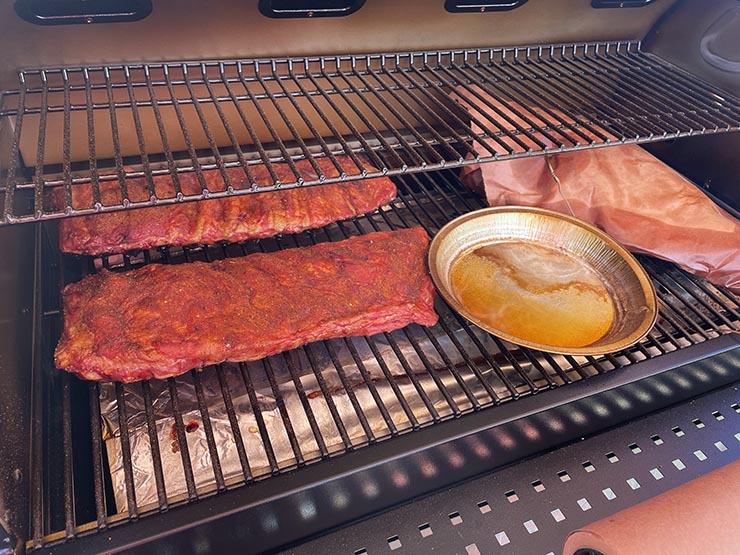 ribs and brisket smoking in Z Grills 11002B pellet grill