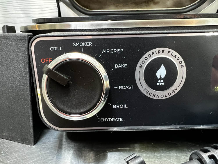 a close up view of the Ninja Woodfire electric grill control panel
