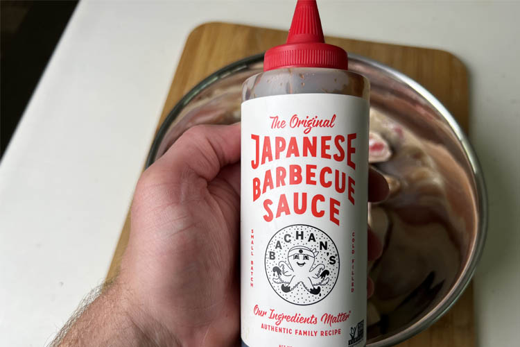 a bottle of japanese barbecue sauce used as binder