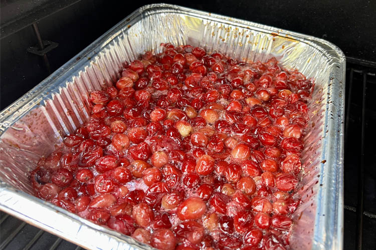 cooked cranberries in aluminum tray