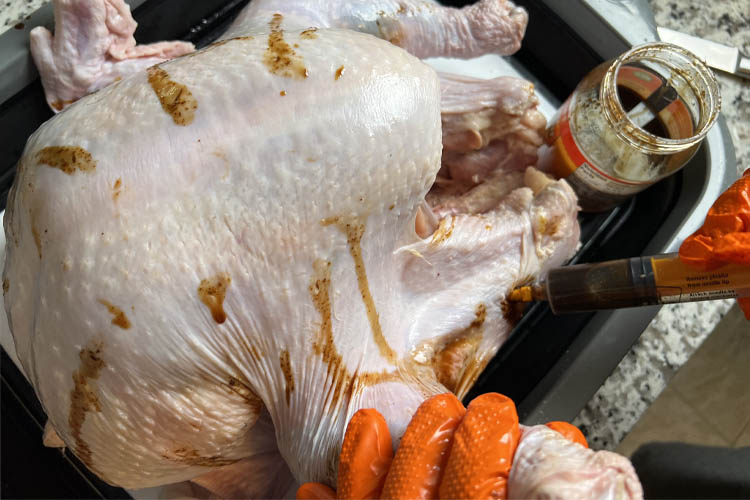 turkey being injected and with injection marks on it