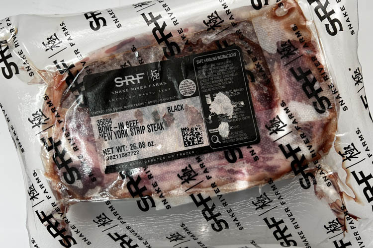 Snake River Farms New York Strip steak in packaging