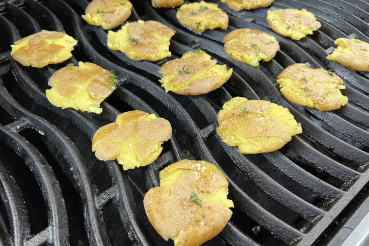 smashed potatoes on the grill