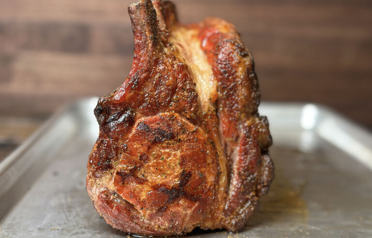 smoked rack of pork resting