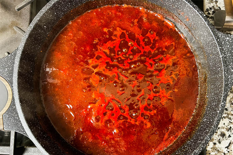 Kansas city sauce simmering in a pot