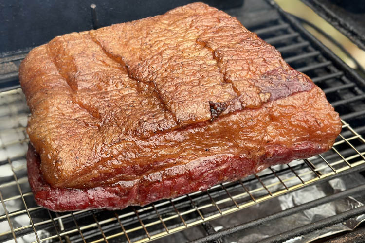 cooked beef bacon in smoker