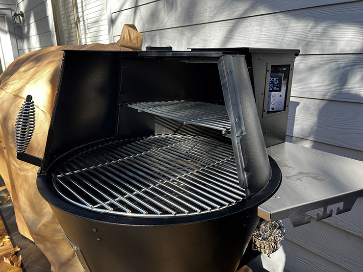Grilla Grills Alpha Connect pellet grill with an open lid