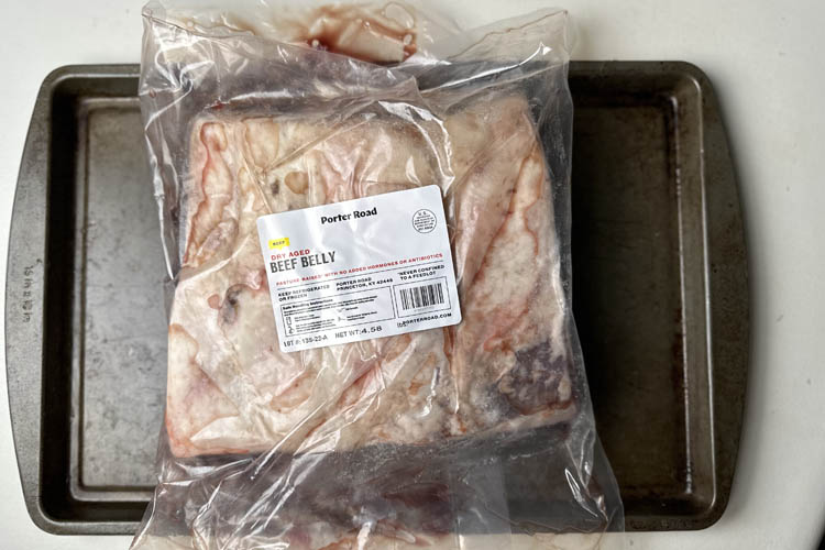 porter road beef belly in plastic packaging
