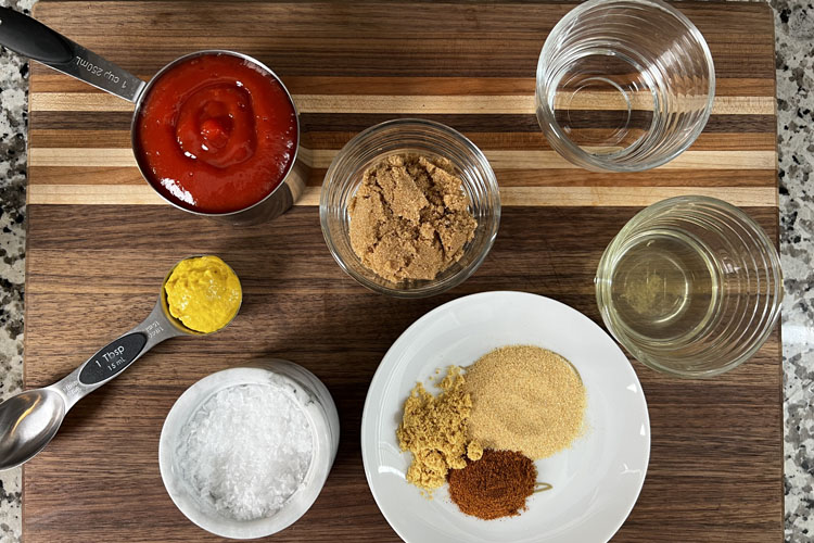 st louis-style bbq sauce ingredients on a wooden board
