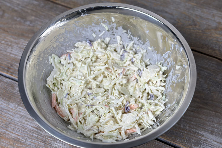 silver bowl with slaw