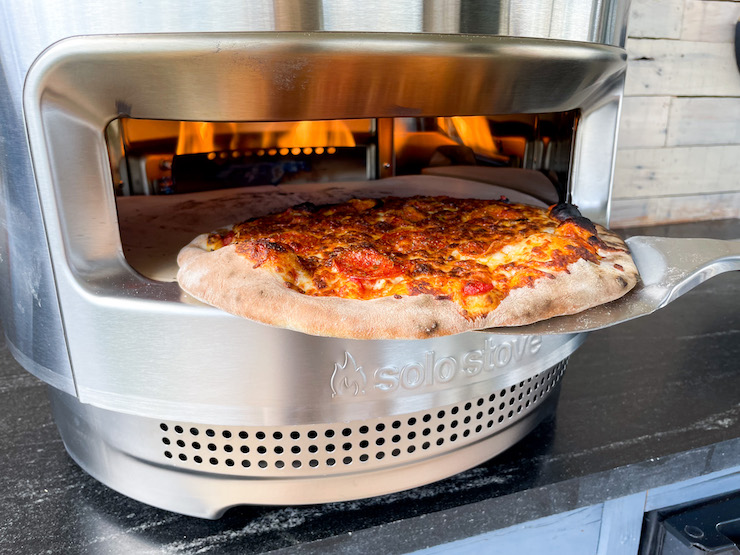pepperoni pizza in the solo stove pi pizza oven