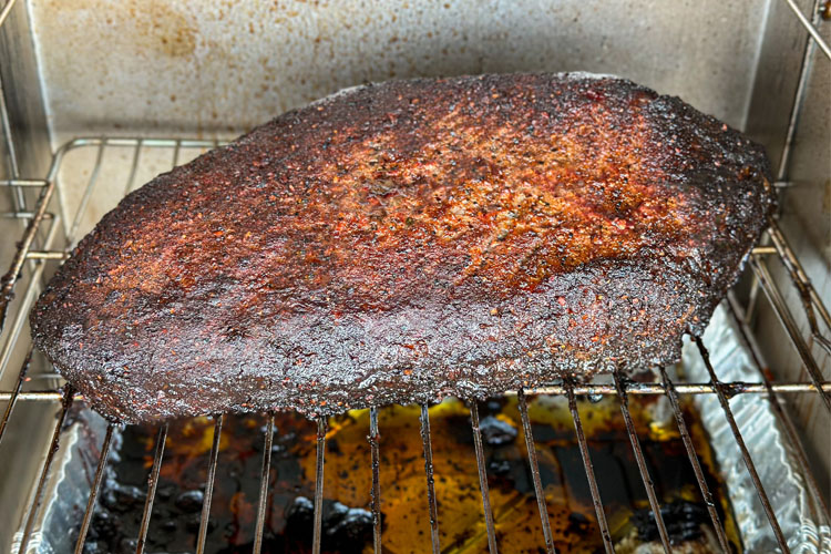 cooked brisket in the electric smoker