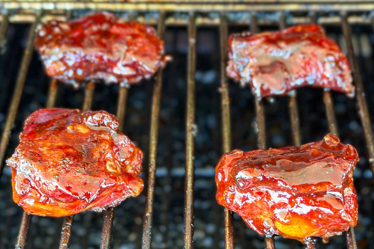 glazed rib tips in grill