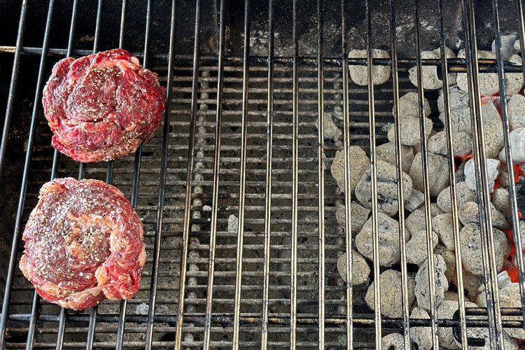 ribeye caps reverse searing on charcoal grill