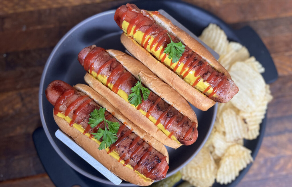 Bacon-wrapped hot dogs