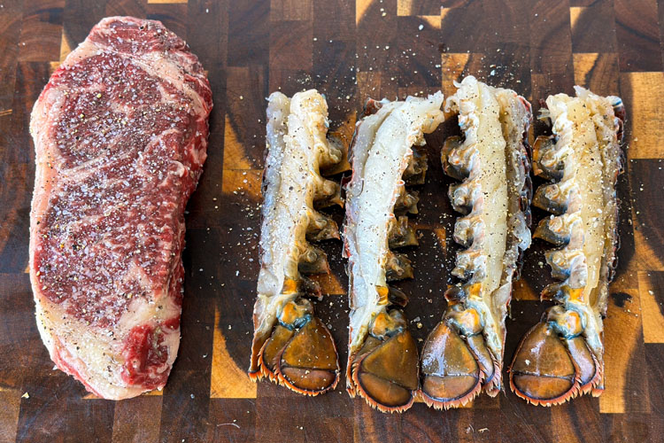 seasoned steak and lobster tails