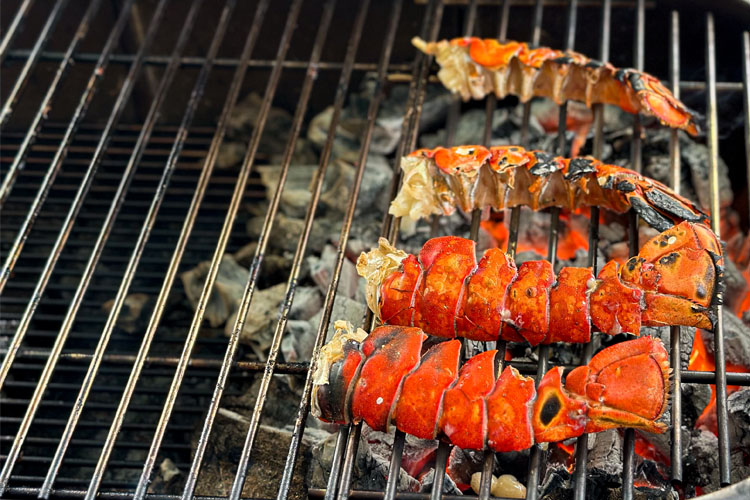 shell side of lobster tails on the grill