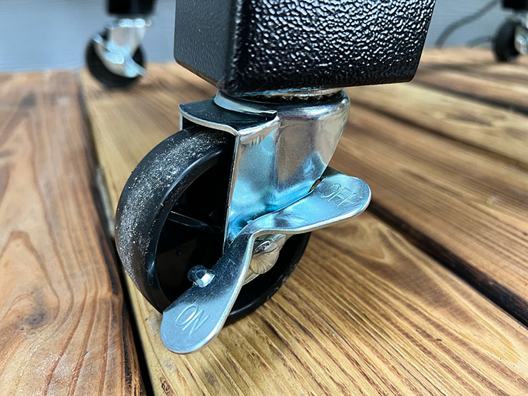 a close up view of the Camp Chef XXL Pro caster wheels
